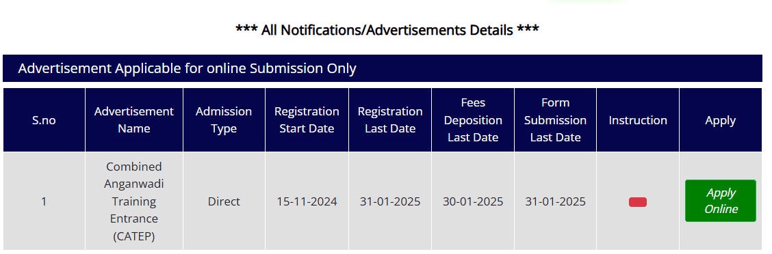 Notification Anganwadi Training Program